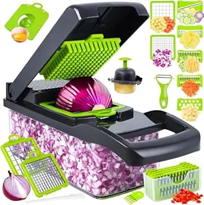 Hatanu Mall 14 in 1 Multi-Purpose Vegetable and Fruit Chopper - Multicolour, Plastic Body, Stainless Steel Blades