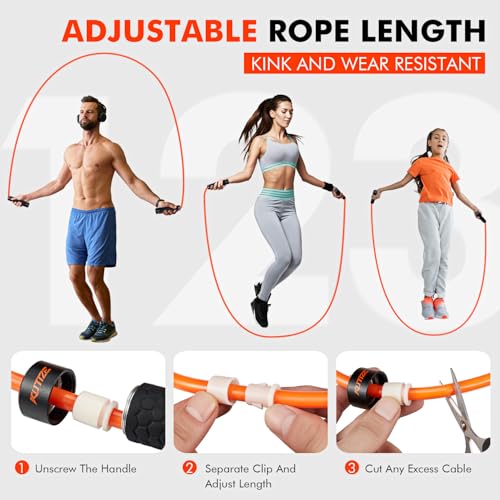Jump Rope, Weighted Jump Rope for Men Women, Adjustable 1lb Heavy Skipping Ropes, Suitable for Boxing, Cardio, Home Fitness, Training Muscle, Home Gym Workout Equipment, Full Body Exercise at Home - Thumbnail 7