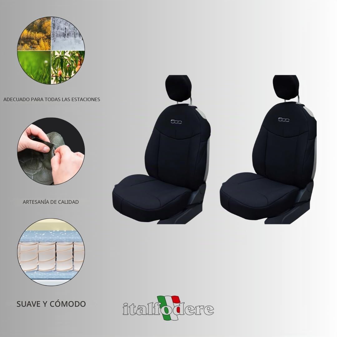 Italfodere - Par de fundas delanteras compatibles con Fiat 500 desde 2007 en adelante - Algodón acoplado - Hecho a mano - Elegantes y resistentes - Accesorios para el interior del coche - Made in
