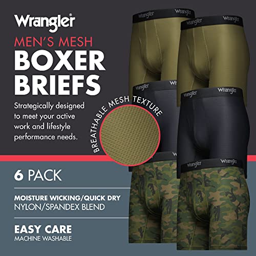 Wrangler Mesh Quick Dry Comfort Stretch Men’s Boxer Briefs, Nylon-Spandex Blend, 6-Pack, Moisture-Wicking, Anti-Odor2