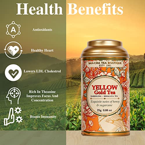 Image of Sancha Tea Boutique, Yellow Gold White Tea, 25g Golden Needle White Tea Buds, Harvested in Darjeeling, Rare Loose Leaf Premium Tea