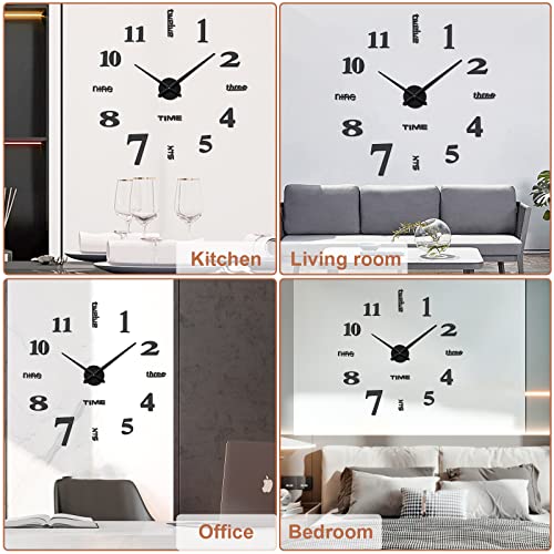 Aililife 3D Diy Wall Clock Decor Sticker Mirror Frameless Large Diy Wall Clock Kit For Home Living Room Bedroom Office Decoration (Black) #TOP1