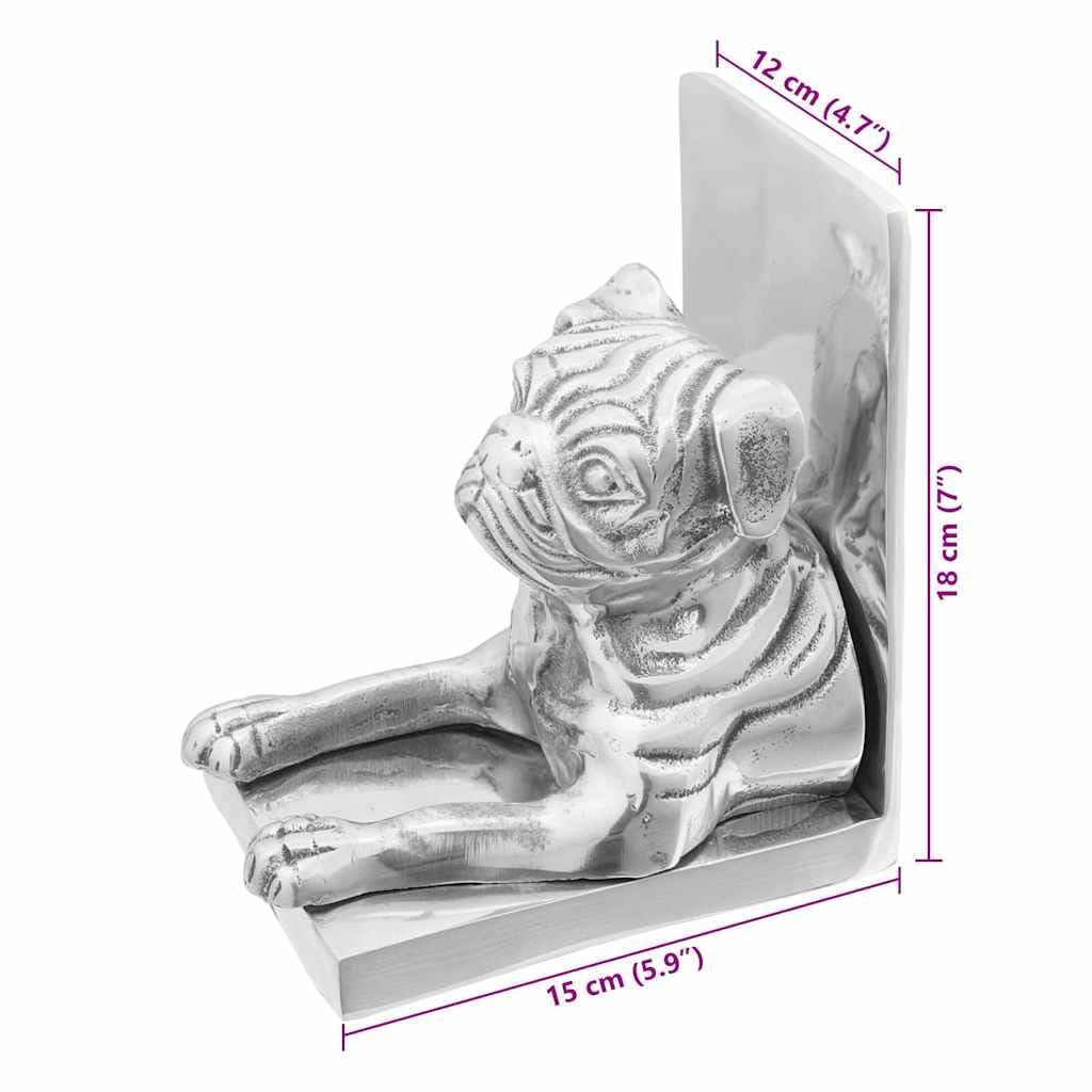2 fermalibri in alluminio argentato, 12 x 15 x 18 cm, con intarsi decorativi, antiscivolo, pesanti, come supporto per mensole e fermalibri, per soggiorno, ufficio, cameretta dei bambini