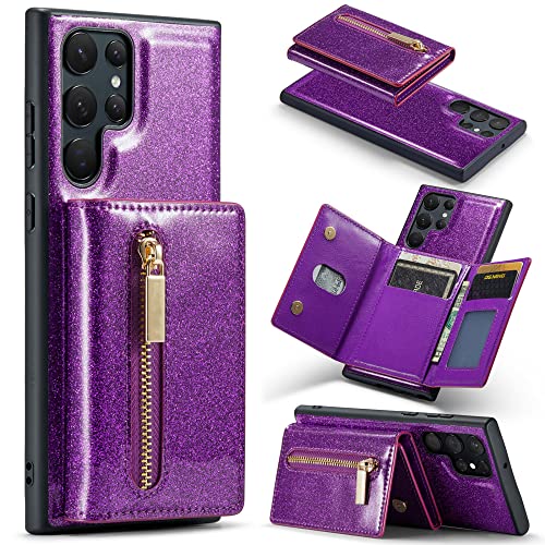 Housse en cuir violet avec portefeuille zippé pour Samsung Galaxy Note 20