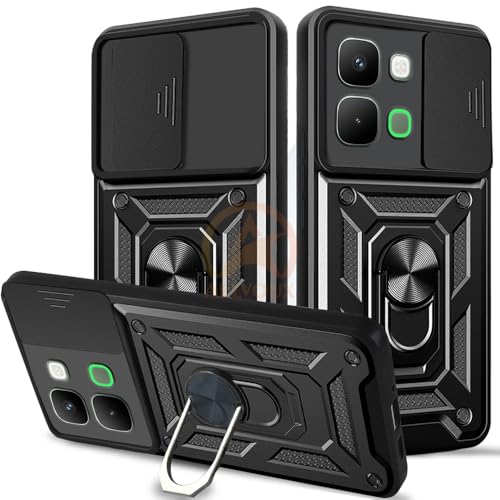 Image of Armor Bumper Back Cover Case for Infinix Note Edge 5G | Rotating Camera Cover, Ring Holder & Kickstand | Heavy Duty & 360 Degree Protection Infinix Note Edge 5G Back Cover (Black)
