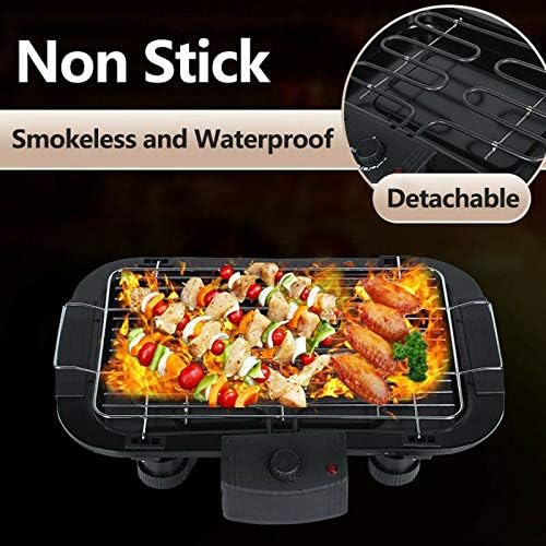 Electric Smokeless Portable BBQ Barbecue Grill Indoor Cooking Grill w/Water Filled Drip Tray & Adjustable Temperature Control, Suitable for 3-8 Persons, 1500 W, Black