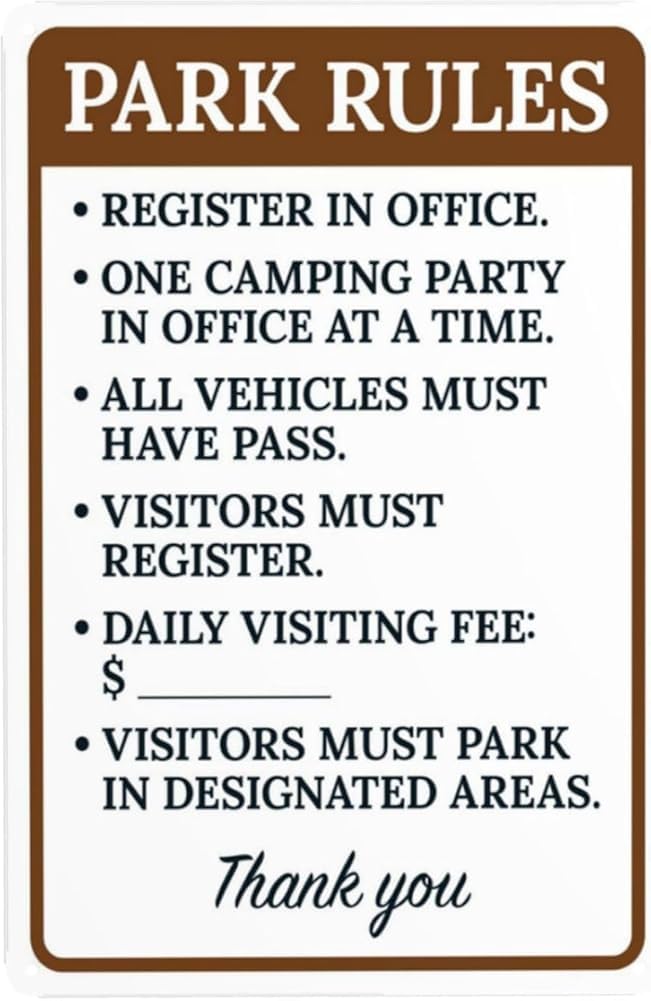Park Rules Register In Front Desk Vehicles Must Have Pass Visitors Must Register Warning Sign Rules Security Metal Signs For Business Street Wall Safety Caution Decor Gift For Women Men 8x12 Inch