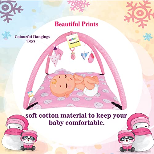 Image of Kwitchy Baby Bedding Set New Born Baby Bed | Mattress | Mosquito Net | Play Gym | Sleeping Bags | Playmats | Cotton | Infants | Gift Combo | Bed with Hanging Toys (0-6 Months) Pink