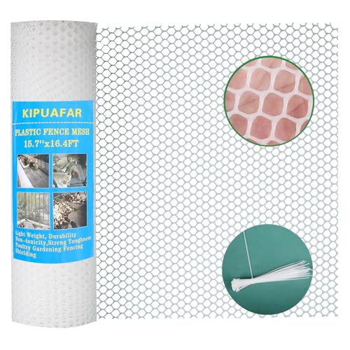 Image of Pet Proof Barrier Net, White Plastic Chicken Wire Mesh Fencing 15.7IN x 16.4FT, Balcony Cat Safety Net & Garden Snake Barrier, Heavy Duty Protection for Chicken Coops, Rabbit Hutches, Dog Kennels
