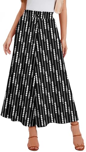 WUWUSKY Sommerhose Damen Leicht Lässige Palazzo Hose Elegant High Waist Baggy Freizeithose mit 2 Taschen,Black/Cupid,S
