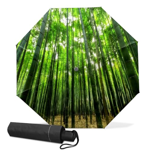GISPOG Automatic Folding Umbrella, Bamboo Trees Waterproof Compact Sun and Rain Travel Umbrellas for Women & Men