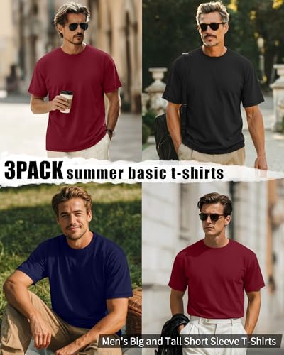 Image of Neer 3 Pack Big and Tall T-Shirts for Men L-7xl Tops | Large Casual Stretch Workout Tees, Short Sleeve Crewneck Oversized Shirts, Classic Summer Outfits, Comfy Basic Loose Clothes