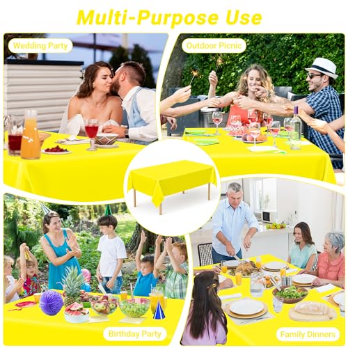 Image of QZYL 4 PCS Rectangle Tablecloth, 54 x 108 Inches Congratulations Decorations of Picnic Table Cover, Robust Yellow Table Cloth for Restaurant Party, Plastic Table Cloth of Leakproof and Waterproof