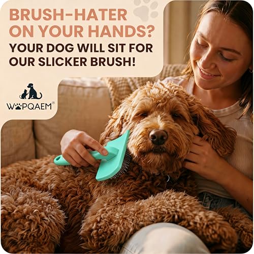 Image of Wooden Long Pin Slicker Brush for Dogs, Doodles, Poodles, Long Hair | Grooming, Detangling, and Fluffing for Wavy and Curly Hair-Designed for Heavy, Thick Coats to Prevent Matting at Home