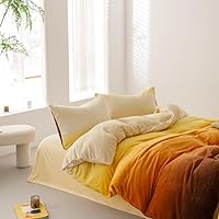 Vista 128 de CLOTHKNOW Juego de edredón de 3 piezas de color marrón caramelo, tamaño individual/individual XL, color terracota suave, color óxido con 2 fundas