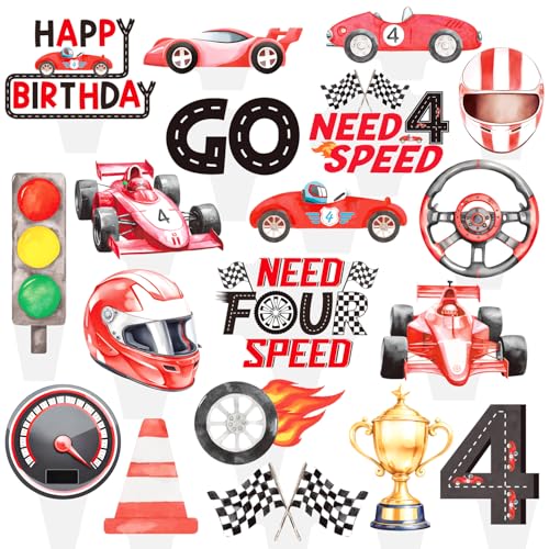 Toppers para cupcakes de 4 años, 48 piezas de coches de carreras vintage para fiesta