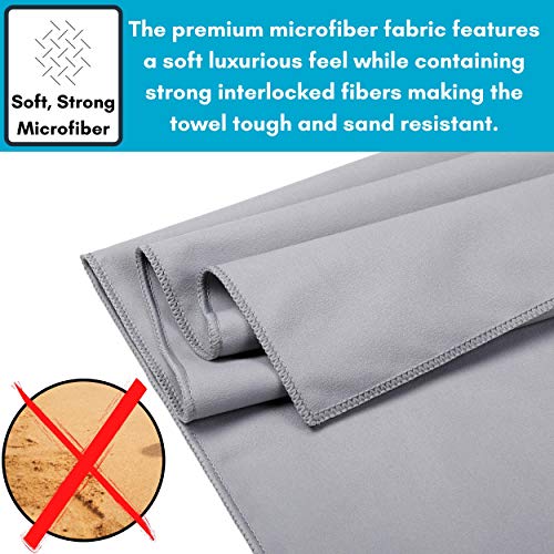 BirdRock Home Multi-Purpose Microfiber Towel for The Beach, Travel, Pets or Camping - Large 31 x 63” - Grey - Quick-Dry - Absorbent Lightweight Compact - Bag - Kids Hiking Outdoor - Corner Pockets