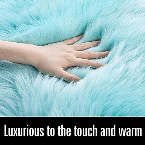 Qtqhome Solid Color Plush Table Runner,Faux Sheepskin Decorative Shaggy Dresser Scarf,Not-Slip Desk Pad Food For Christmas Weddin,Luxury False Fur Dresser Tablecloth-Sky Blue 45X120Cm(18X47Inch) #TOP2