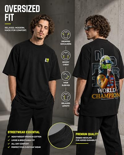 Image of Men's Cotton Oversized T-Shirt - Relaxed Fit Half Sleeve F1 Graphic Print Tee for Streetwear & Casual Outings - Black