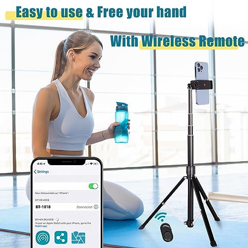 Tripé para celular, tripé de 160 cm compatível com iPhone/câmera/GoPro/Webcam, tripé leve para viage
