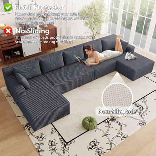 Image of 160 inch Modular Sectional Sleeper Sofa, Boneless Cloud Couch for Living Room, U Shaped 3 Seat Sofa with Deep Seat, Free Combination, Couch in a Box, No Assembly Required (Dark Grey)