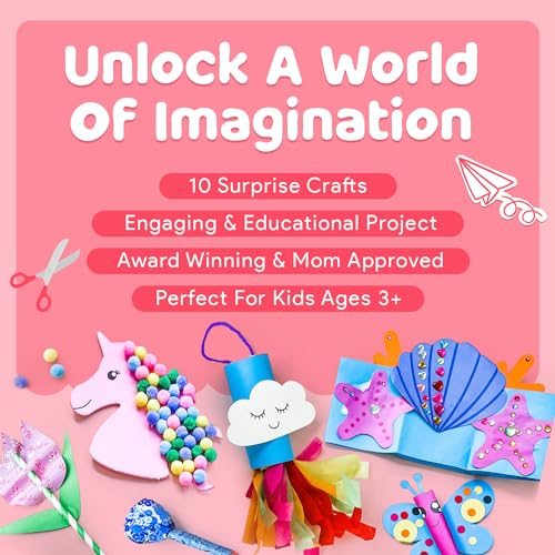 Image of Mumaloo Kids Craft Kit - 10 Unicorn & Mermaid Art Projects | No Mess . All Supplies Included . Ages 3 4 5 6 7 8 . Educational Gift for Girls . Toddler Arts and Crafts