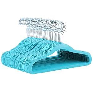 Amazon Basics Kids Velvet, Non-Slip Clothes Hangers for Infant and Toddler, 11.6 Inches (for baby clothes), Pack of 50, Blue
