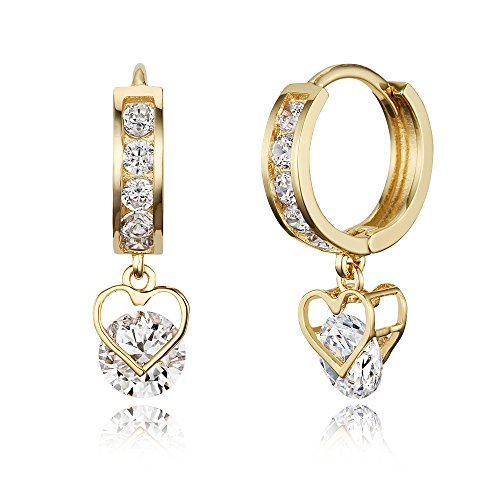 14k Gold Plated Brass Heart Channel Cz Huggy Baby Girls Hoop Earrings