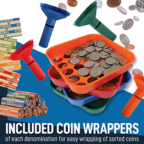 Nadex Sort And Wrap Set-4 Wrap Coin Tubes And 4 Quick Sort Coin Trays, Color-Coded (With Wrappers) #TOP1