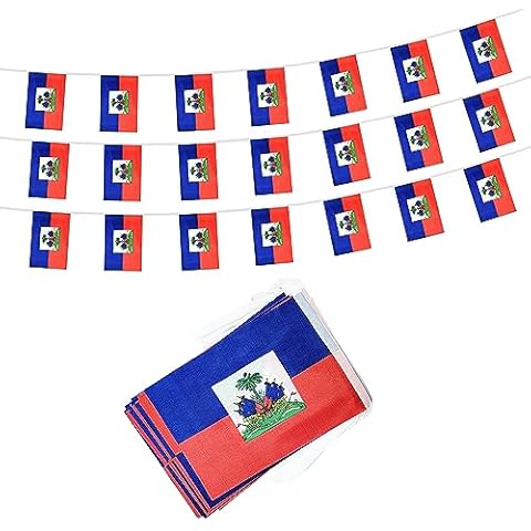50 Ft Haiti Banner Flag String, 38 Pcs Haitian Small Mini Flags, 4th of July Independence Day, Patriotic Events, Sports, Bars Decorations, Decorations Supplies (Haiti) Cover