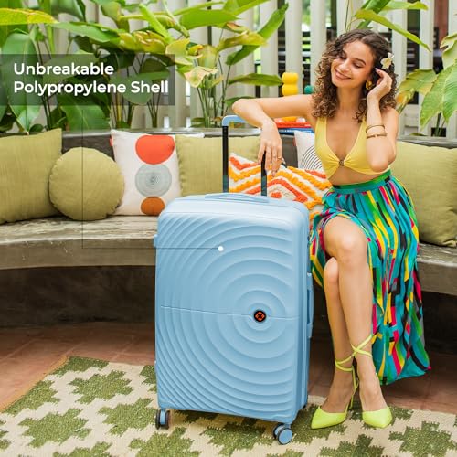 Image of Nasher Miles Polypropylene Spinner Seattle Hard-Sided Check-in Luggage 28 inch | 75cm | 8 Wheels Large Trolley Bag for Travel | Suitcase (Light Blue)