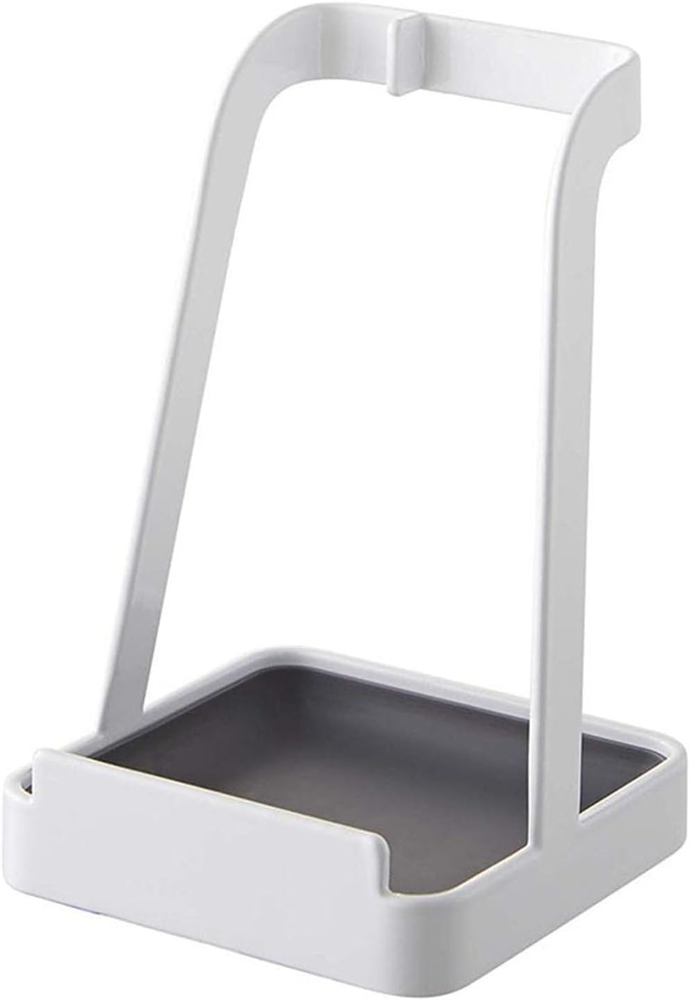 Pot Lid Holder and Spoon Rest, Kitchen Cookware Organizer Rack Tower Ladle and Lid Stand for Countertop Tilt Type Prevent Slip Water Tray Pan Cover Ladle Holder Rack (White)