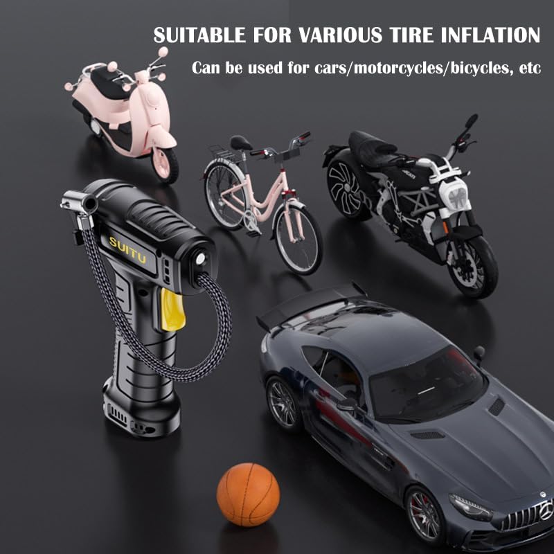 Miniatura 4 de Bomba de inflado de coche inalámbrica, compresor de aire portátil, inflador de neumáticos de 12 V, con indicador digital de presión puntero y luz