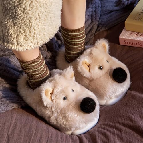 Cute Animal Dog Slippers for Women Men Cozy House Fuzzy Winter Adult Anti-slip Indoor outdoor Slippers4