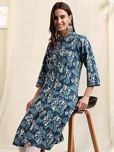 Image of MIRCHI FASHION Pure Cotton Kurti for Women | A-Line Kantha Work Printed Kurta for Woman | Ethnic Wear for Office & Daily Use (Single Piece)