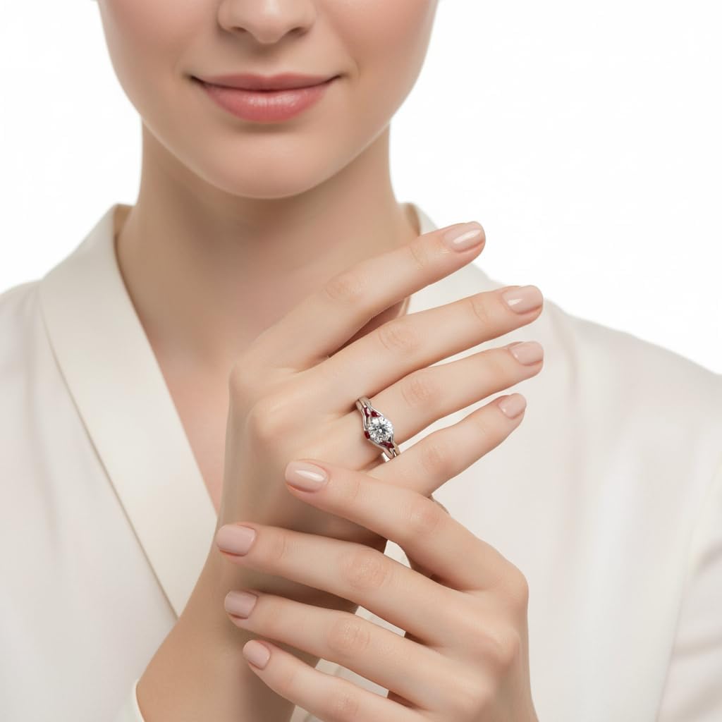 Choose Your Gemstone Round Cut Twisted Diamond CZ Ring with Matching Curved Band Sterling Silver Round Shape Wedding Ring for Womens US Size 4 to 12