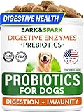 BARK&SPARK Dog Probiotics for Digestive Health w/Enzymes - Diarrhea Gas Treatment Upset Stomach Relief - Allergy & Itchy Skin - Pet Probiotics for Dogs - Digestion Supplement Treat (120Ct Chicken)