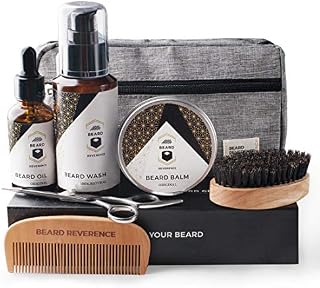BEARD REVERENCE Premium Beard Grooming Kit for Men Care w/Upgraded Travel Bag –