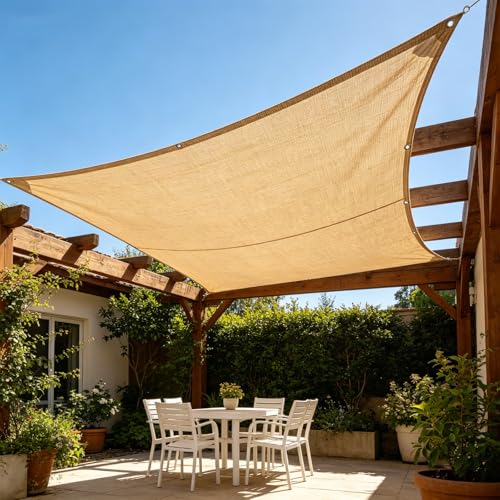 Vela de Sombra 260 x 300 cm HDPE Transpirable Anti Rayos UV Solar Protección 85% Resistente Toldo Vela, Malla Sombreadora para Terraza, Jardín, Patio y Balcón, Amarillo Arena