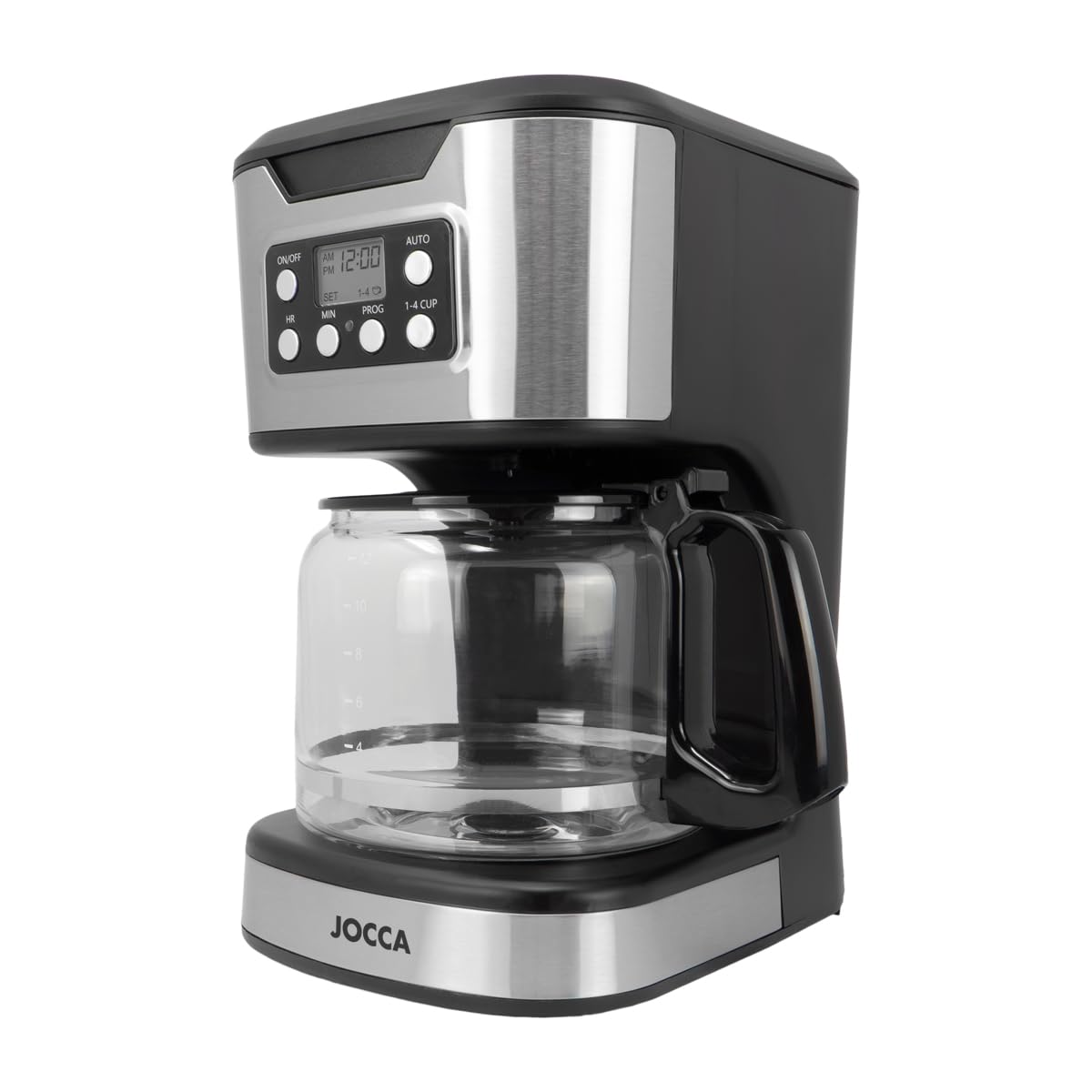 Jocca - Cafetera de Goteo Digital 1500 ml 900W | 12 Tazas | Jarra de Cristal | Filtro Lavable | Placa Calefactora | Temporizador | Función Pausar y Servir