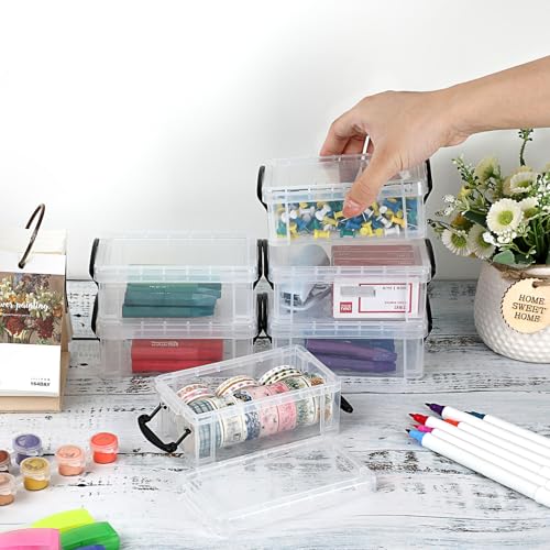 Image of 12 PCS Clear Plastic Crayon Boxes with Snap Lids, Small Crayon Storage Box Stackable Crayon Container Box Multipurpose Mini Storage Container for Crayons, Chalks, Paper Clips and More