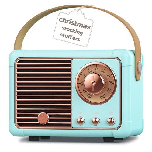 PRUNUS J-999 Mini Retro Bluetooth Speaker with FM Radio, Rechargeable, Bluetooth 5.0/Superior Sound, USB/TF/AUX/Hands-Free Calls (Blue)