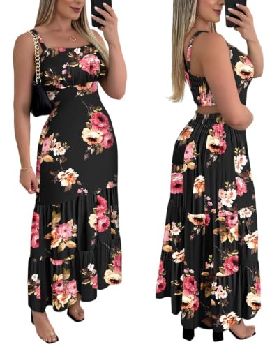 Image of CHICME Summer Dresses for Women 2026 Sleeveless Casual Boho Maxi Dress Square Neck Cut Out Floral A Line Dress