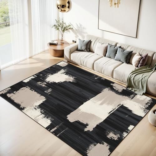 Area Rug Black Abstract Abstract Shapes Earthy Tones Layered Textures