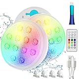 QOLNBY Rechargeable Pool Lights Submersible LED Lights with Remote, IP68 Waterproof Underwater Lights,16 Color Changing Floating Light with Magnet, Suction Cups for Pool,Pond,Party (2-Pack)