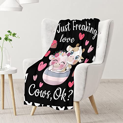 Cow Blanket Gifts - 40"x50" Cute Throw for Women, Girls - Black Soft Fuzzy Blankets for Couch & Sofa