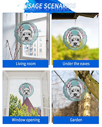 7.8 Inch Garden Decor Wind Spinners - Waterproof Stainless Steel Pinwheels Round Wind Spinner For Yard And Garden Yorkie Dog With Headphones Music Listening Hand Drawn Caricature Wind Chimes #TOP4