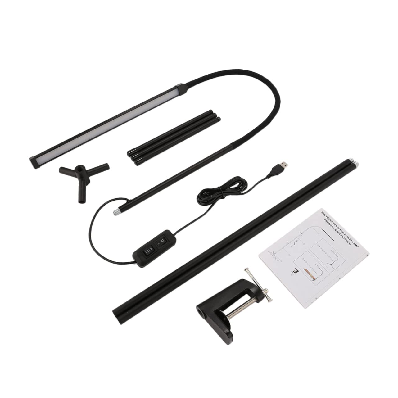 Lámpara de Escritorio Negro de Cuello de Cisne LED Regulable con Clip