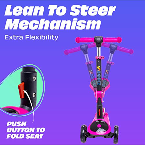 Image of SKIDEE Kick Scooter for Kids Ages 3-5 | Foldable 3 Wheel Scooter with Lean-to-Steer, Adjustable Height, Removable Seat & LED Light Wheels | Toddler Scooter Up to 12 Year Old Boys /Girls