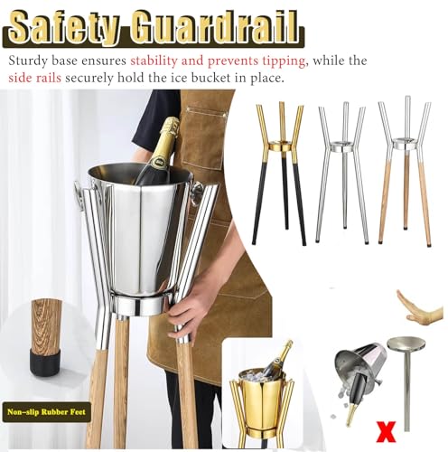 Cubitera de champán de pie con Soporte, 84 cm de Altura, Enfriador de Botellas de Vino con cubeta extraíble de Acero Inoxidable, Enfriador de Cerveza portátil.